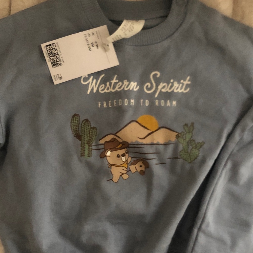 H&M Kids Matching Set - Blue with Bear and Cactus Design 6-9 months NWT